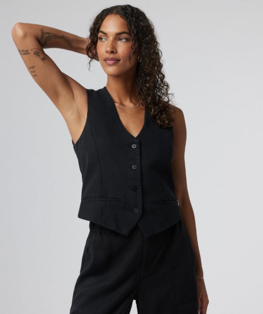 Vuori Coastline Vest size S Black Lyocell Button Front Tailored Waistcoat
